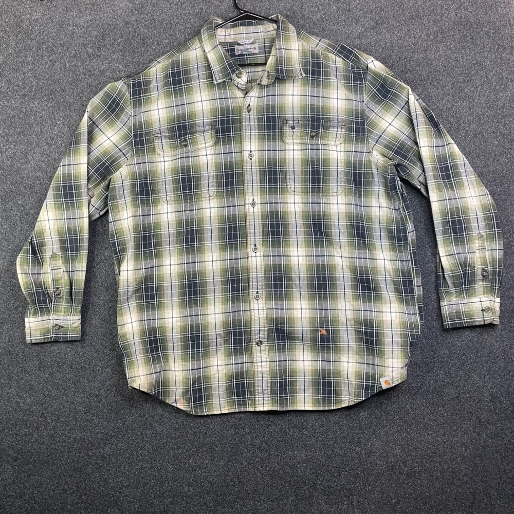 Carhartt Original Fit Plaid Button Down Shirt Men's 2XL Green White 101294 309